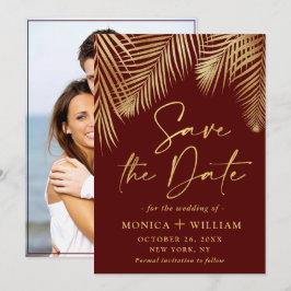 Elegantes Golden Palm Branch Wedding Foto Save The Date