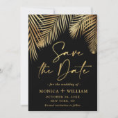 Elegantes Golden Palm Branch Wedding Foto Save The Date (Vorderseite)