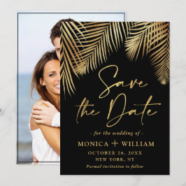 Elegantes Golden Palm Branch Wedding Foto Save The Date