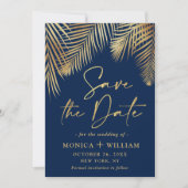 Elegantes Golden Palm Branch Wedding Foto Save The Date (Vorderseite)