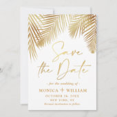 Elegantes Golden Palm Branch Wedding Foto Save The Date (Vorderseite)