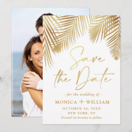 Elegantes Golden Palm Branch Wedding Foto Save The Date