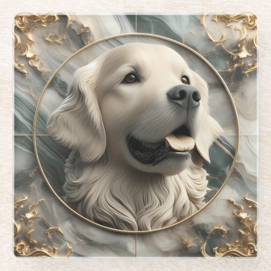 Elegantes Golden Retriever Marmordesign Glasuntersetzer (Vorderseite)