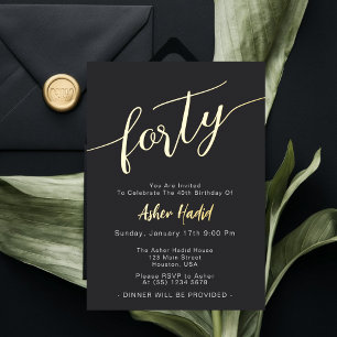Elegantes Golden Script 40. Geburtstags-Party Folieneinladung