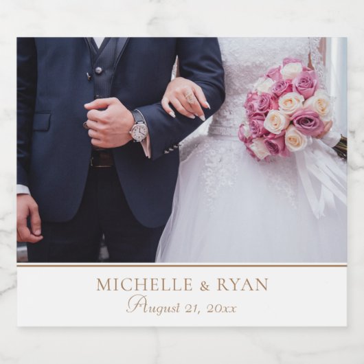 Elegantes Golden Script Wedding Foto Schaumweinetikett (Einzelnes Label)