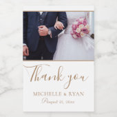 Elegantes Golden Script Wedding Foto Vielen Dank Weinetikett (Einzelnes Label)