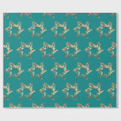 Elegantes Golden Stars Muster Aquamarines Weihnach Geschenkpapier (Flach)