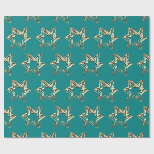 Elegantes Golden Stars Muster Aquamarines Weihnach Geschenkpapier (Flach)