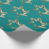 Elegantes Golden Stars Muster Aquamarines Weihnach Geschenkpapier (Ecke)