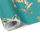 Elegantes Golden Stars Muster Aquamarines Weihnach Geschenkpapier (Rolleneckpunkt)