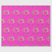 Elegantes Golden Stars Muster Hot Pink Weihnachten Geschenkpapier (Flach)