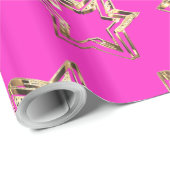 Elegantes Golden Stars Muster Hot Pink Weihnachten Geschenkpapier (Rolleneckpunkt)