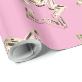 Elegantes Golden Stars Muster Rosa Weihnachten Geschenkpapier (Rolleneckpunkt)