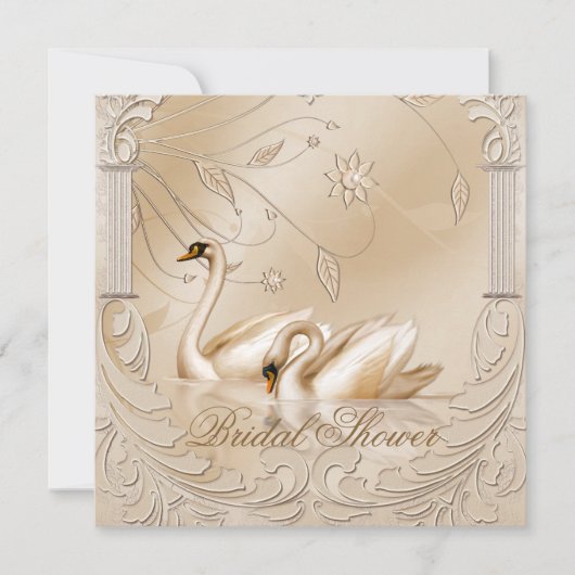 Elegantes Golden Swans Brautparty Einladung (Vorderseite)