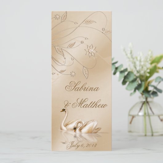 Elegantes Golden Swans Formal Wedding Program Gebe Programm (Stehend Vorderseite)