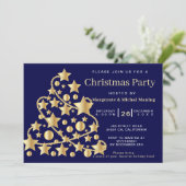 Elegantes Golden Traditional Tree Weihnachts-Party Einladung (Stehend Vorderseite)