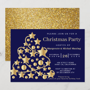 Elegantes Golden Traditional Tree Weihnachts-Party Einladung