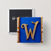 Elegantes Golden W Monogramm mit Perlen dekoriert Button (Vorne & Hinten)