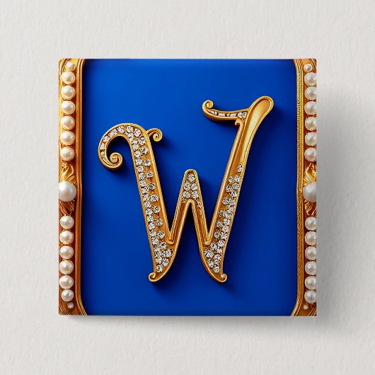 Elegantes Golden W Monogramm mit Perlen dekoriert Button (Vorderseite)