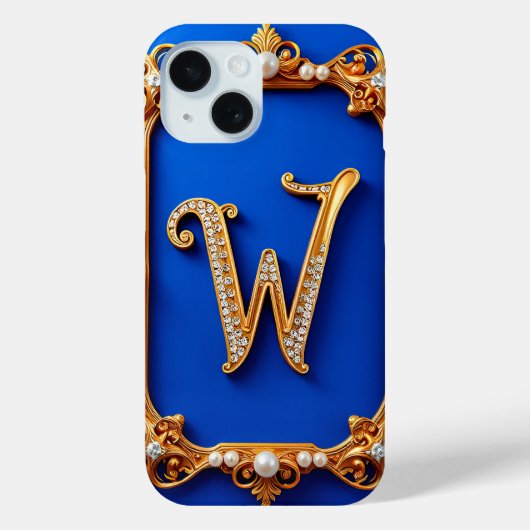 Elegantes Golden W Monogramm mit Perlen dekoriert Case-Mate iPhone Hülle (Rückseite)