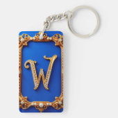 Elegantes Golden W Monogramm mit Perlen dekoriert Schlüsselanhänger (Rückseite)