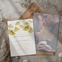 Elegantes Golden Watercolor Ginkgo-Blatt Hochzeit
