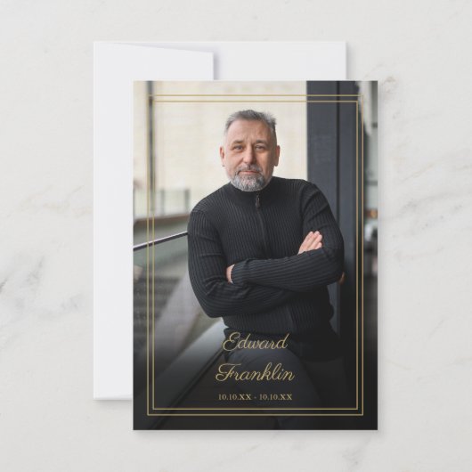 Elegantes Goldene Feier zum Foto Lebensbeerdigung Dankeskarte (Rückseite)