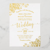 Elegantes Goldenen Foil Lace auf klassischer weiße Folieneinladung (Vorderseite)