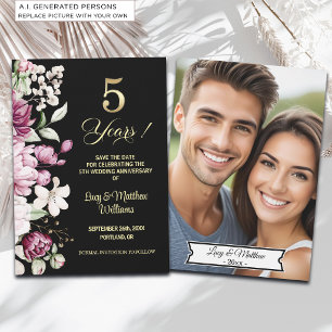 Elegantes goldenes 5. Hochzeitsjubiläumsfoto Save The Date