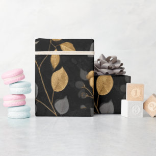 Elegantes goldenes Akzent-Rose schwarzes Blumenmus Geschenkpapier
