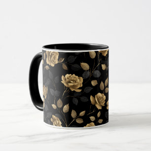 Elegantes goldenes Akzent-Rose schwarzes Blumenmus Tasse