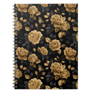 Elegantes goldenes Akzent-Rosen-schwarzes Blumenmu Notizblock
