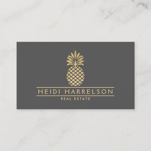 Elegantes goldenes Ananas-Logo auf Grau Visitenkarte (Vorderseite)