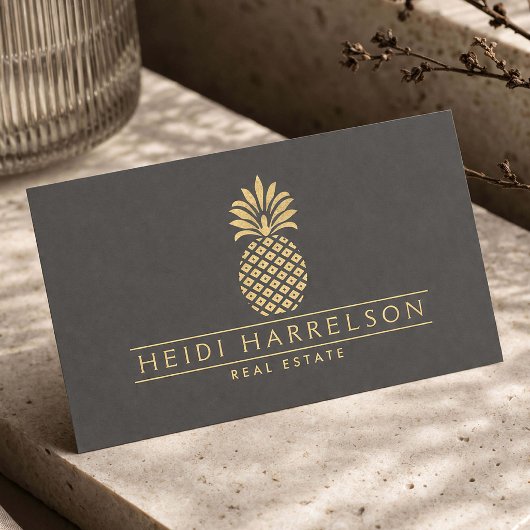 Elegantes goldenes Ananas-Logo auf Grau Visitenkarte