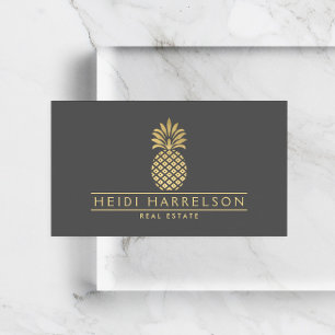 Elegantes goldenes Ananas-Logo auf Grau Visitenkarte