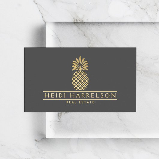 Elegantes goldenes Ananas-Logo auf Grau Visitenkarte