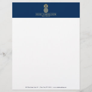 Elegantes goldenes Ananas-Logo auf Navy Blue Briefbogen