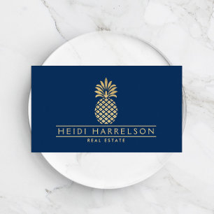 Elegantes goldenes Ananas-Logo auf Navy Blue Visitenkarte