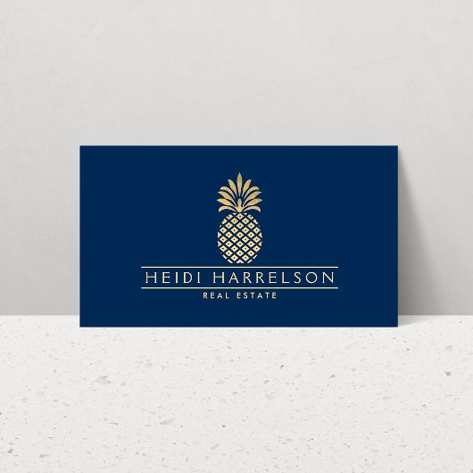 Elegantes goldenes Ananas-Logo auf Navy Blue Visitenkarte