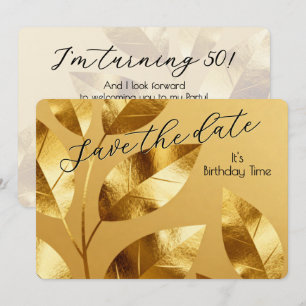 Elegantes Goldenes Blätter Hintergrund Muster 1 Save The Date