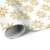 Elegantes goldenes Blume-Muster weiß Geschenkpapier (Rolleneckpunkt)