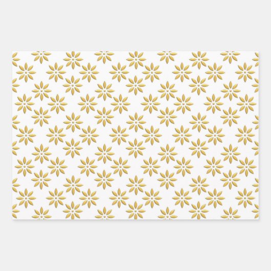 Elegantes goldenes Blume-Muster weiß Geschenkpapier Set (Vorderseite 2)