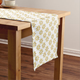Elegantes goldenes Blume-Muster weiß Großer Tischläufer