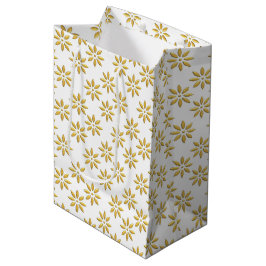Elegantes goldenes Blume-Muster weiß Mittlere Geschenktüte