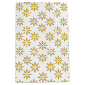 Elegantes goldenes Blume-Muster weiß Mittlere Geschenktüte (Vorderseite)