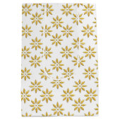 Elegantes goldenes Blume-Muster weiß Mittlere Geschenktüte (Rückseite)