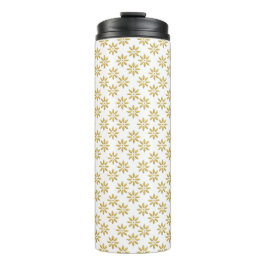 Elegantes goldenes Blume-Muster weiß Thermosbecher