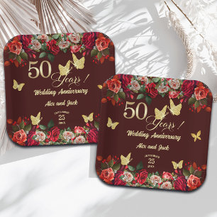 Elegantes goldenes Blumen-Jubiläum zur goldenen Ho Pappteller