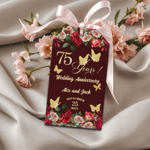 Elegantes goldenes Blumendesign zum 75. Hochzeitst Geschenkanhänger