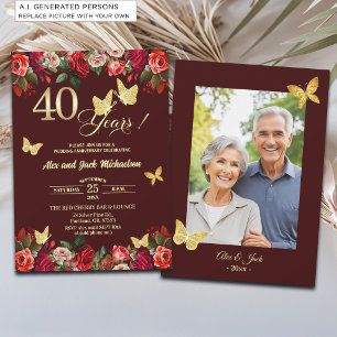 Elegantes goldenes Blumenfoto zum 40. Hochzeitstag Einladung